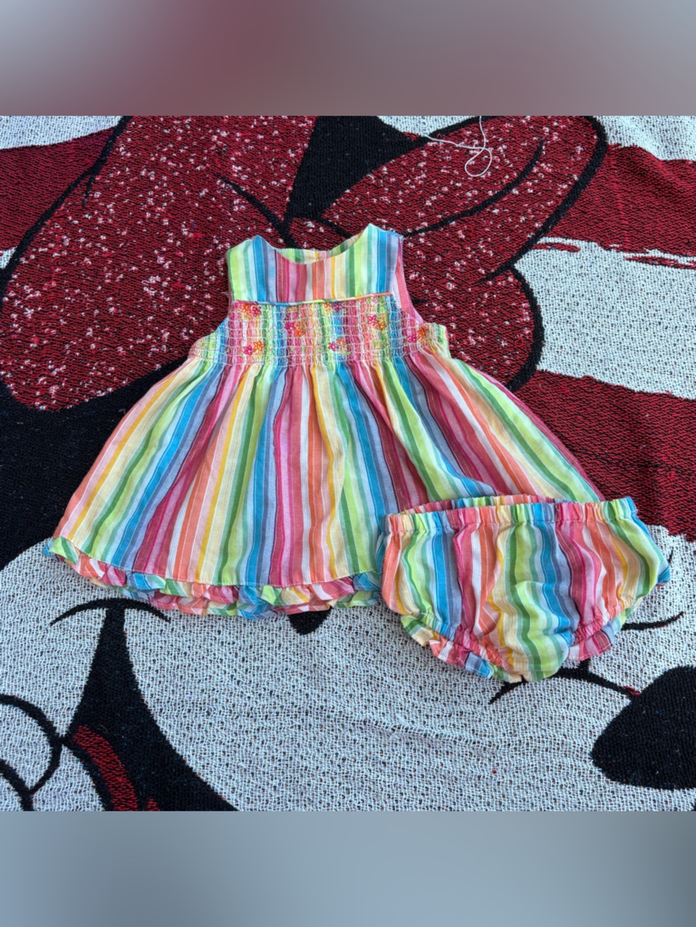 VINTAGE Y2K GEORGE RAINBOW STRIPED SMOCKED TWO PIECE SET SIZE NEWBORN